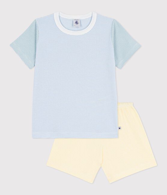 Pijama infantil corto de algodón a rayas azul JASMIN/blanco MULTICO