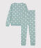 Pijama de algod&oacute;n con coraz&oacute;n para mujer verde/crudo