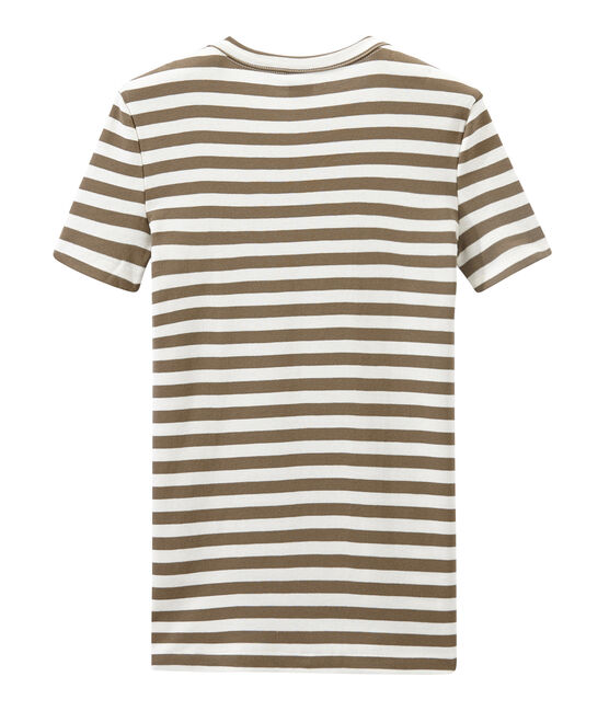 Camiseta de mujer en canalé original de rayas marron SHITAKE/blanco MARSHMALLOW