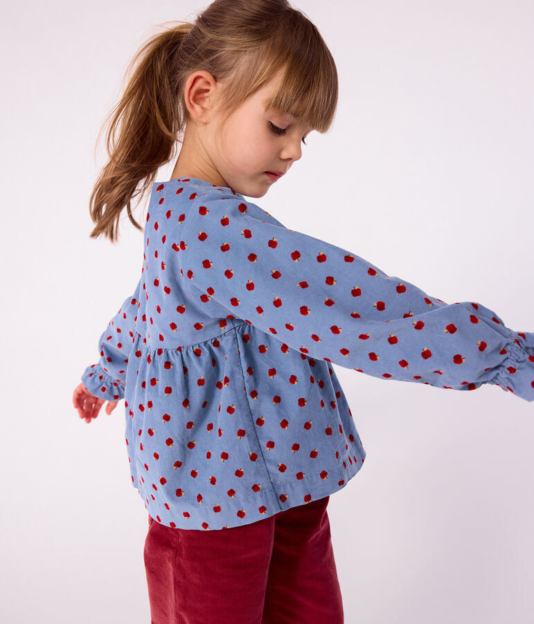 Blusa infantil estampada de pana de manga larga azul/multicolor