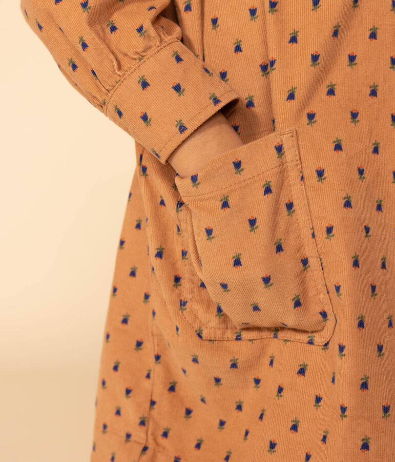 Vestido de manga larga de terciopelo con flores de ni&ntilde;a rosa/multicolor