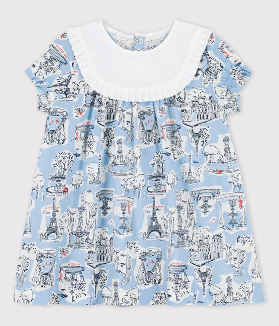 Vestido con estampado de París de popelina para bebé blanco MARSHMALLOW/blanco MULTICO