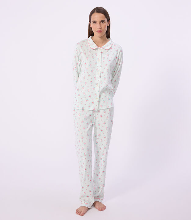 Pijama abotonado de algod&oacute;n estampado para mujer blanco/multicolor