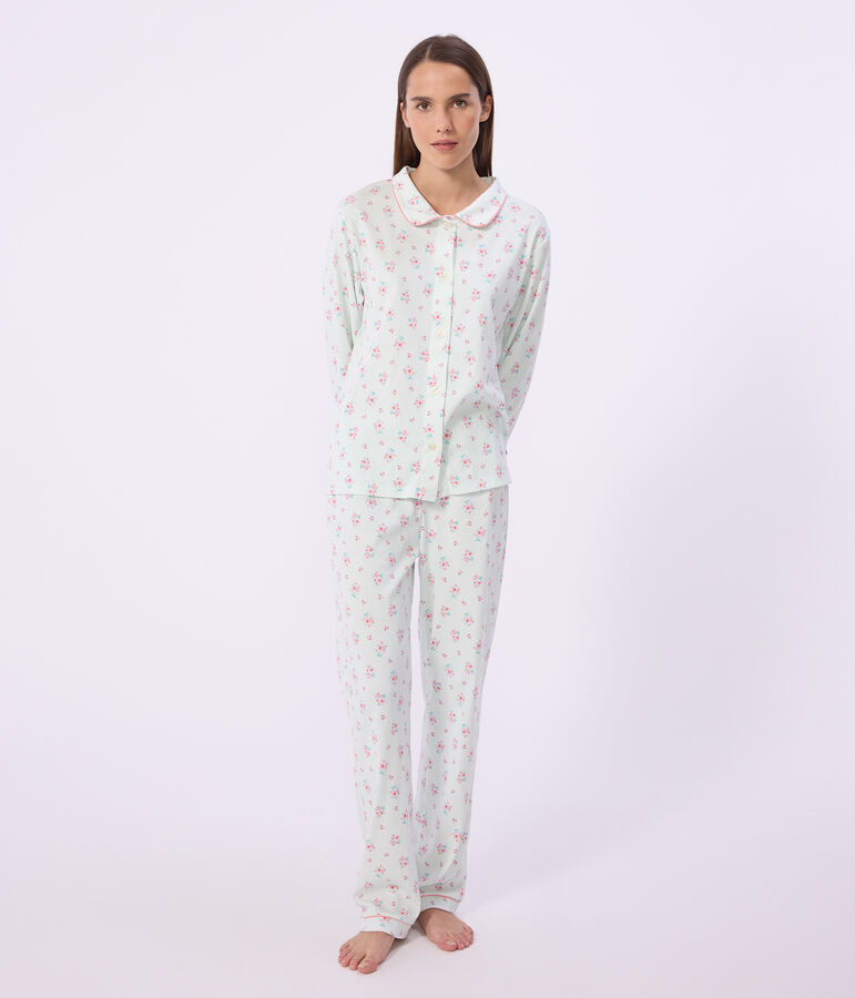 Pijama abotonado de algod&oacute;n estampado para mujer blanco/multicolor