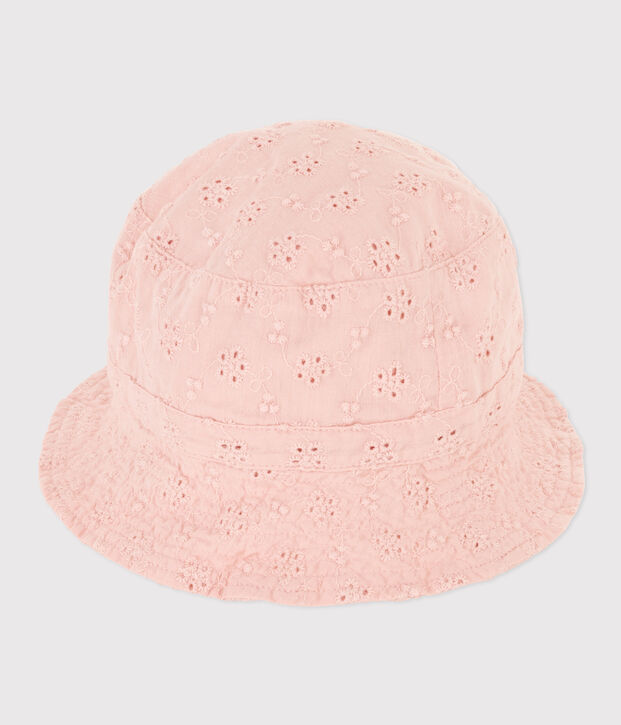 Gorro con bordado ingl&eacute;s para beb&eacute; rosa