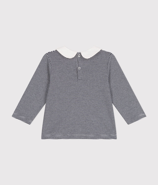 Blusa de algod&oacute;n con cuello para beb&eacute; azul/blanco