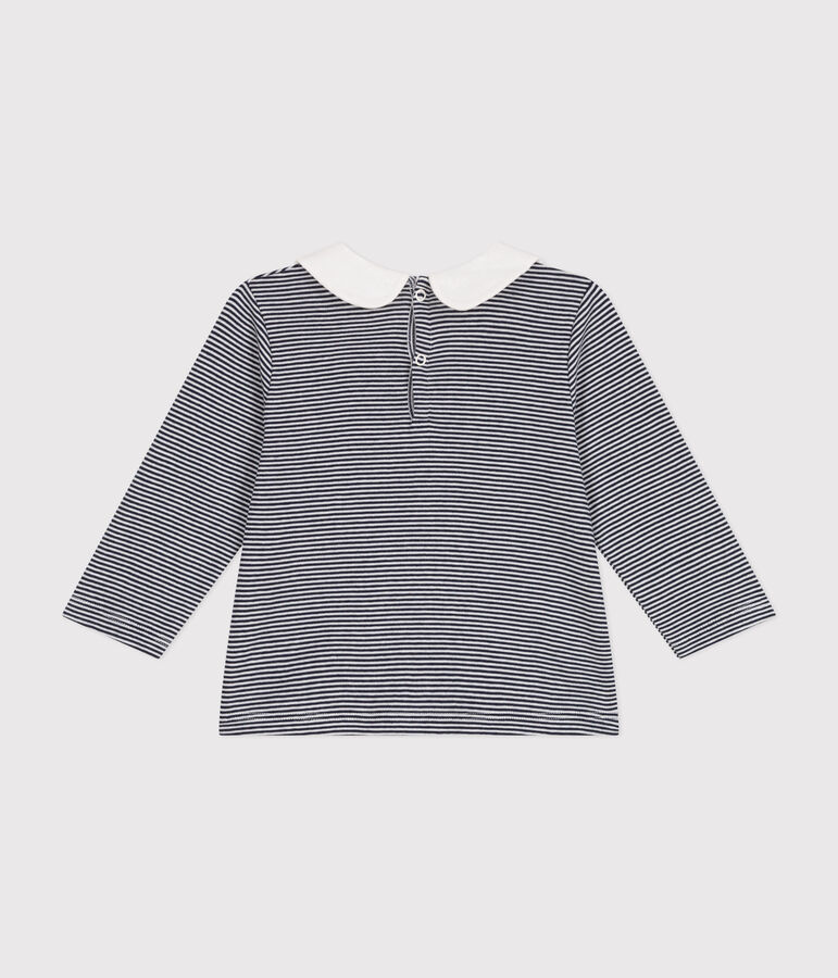 Blusa de algod&oacute;n con cuello para beb&eacute; azul/blanco