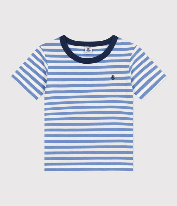 Camiseta a rayas de jersey ligero para ni&ntilde;o azul/blanco