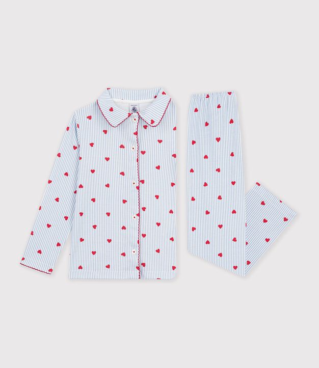Pijama infantil abotonado de algod&oacute;n con estampado de corazones blanco/multicolor
