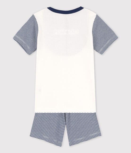 Pijama corto milrayas en azul de algodón de niño blanco MARSHMALLOW/azul MEDIEVAL
