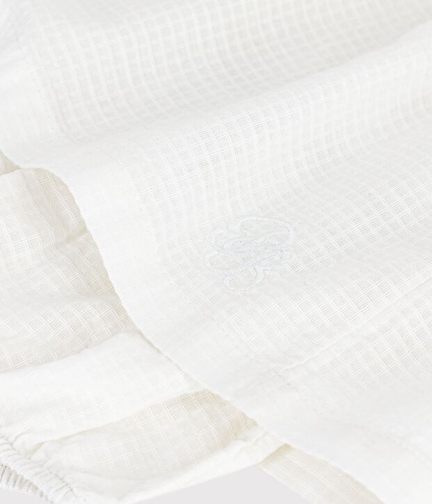 Vestido liso de algod&oacute;n de manga corta para beb&eacute; blanco