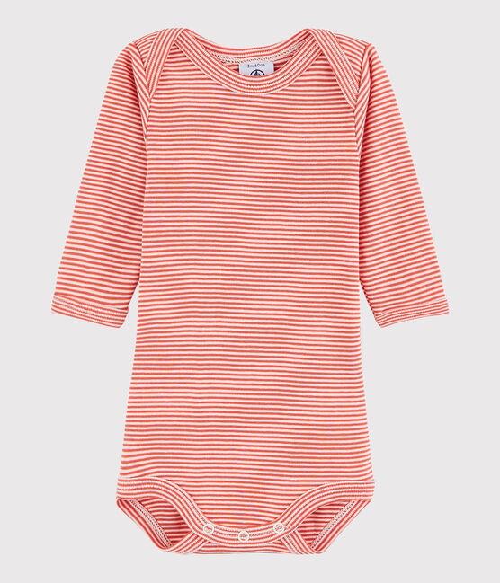 Bodi de manga larga de bebé niña/niño naranja OURSIN/blanco MARSHMALLOW