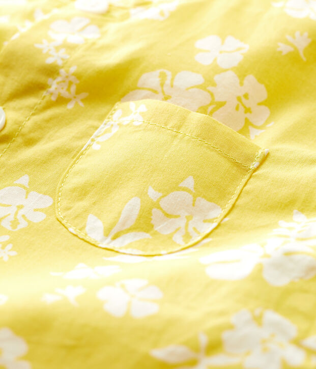Mono corto con estampado hawaiano de popelina ecol&oacute;gica de beb&eacute; amarillo/blanco