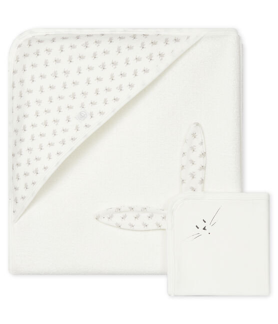 Estuche con toalla cuadrada de baño y peluche de bebé de rizo y túbico blanco MARSHMALLOW/blanco MULTICO