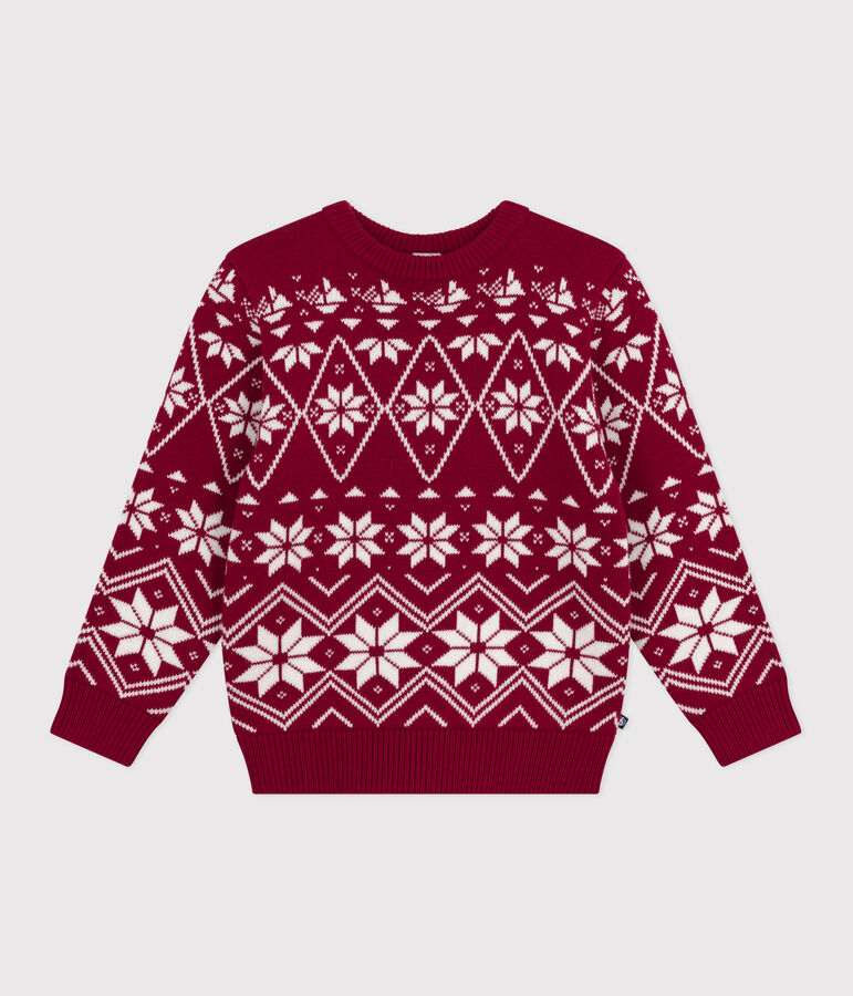 Jersey infantil de lana y algod&oacute;n con estampados rojo/crudo