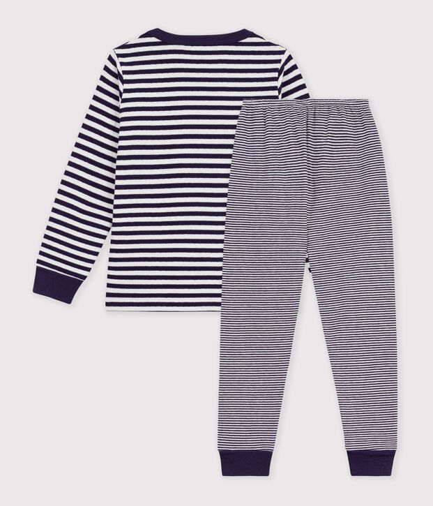 Pijama infantil de t&uacute;bico a rayas azul/crudo