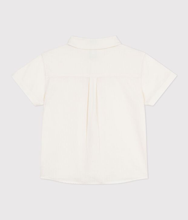 Camisa infantil de algod&oacute;n y lino de manga corta blanco
