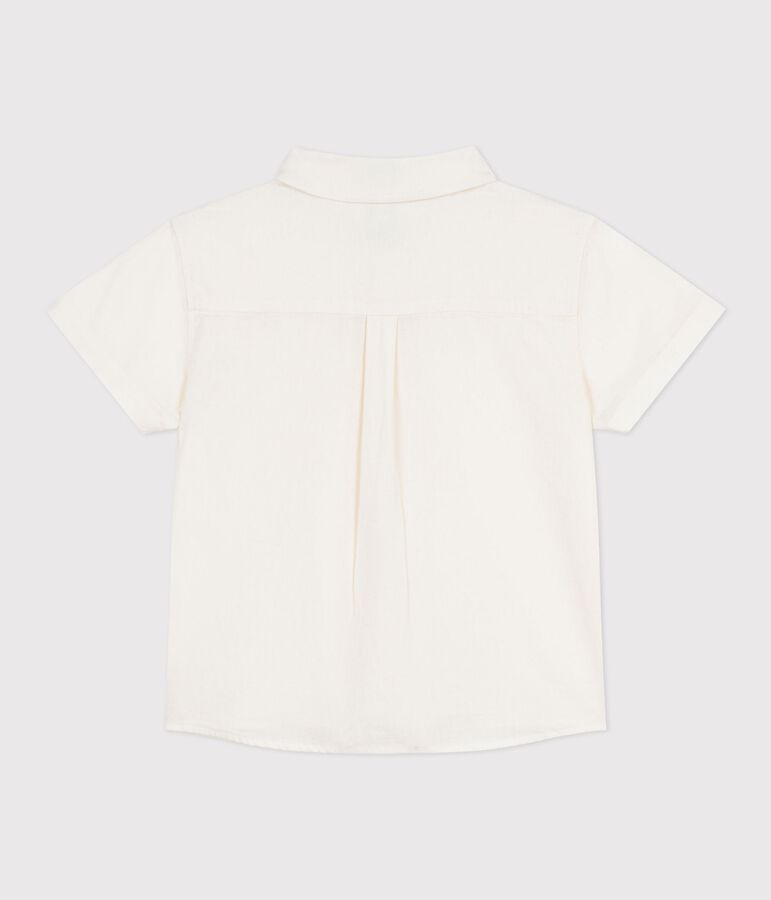 Camisa infantil de algod&oacute;n y lino de manga corta blanco