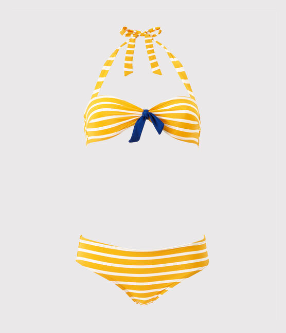 Bañador rayado de 2 piezas para mujer naranja FUSION/blanco MARSHMALLOW
