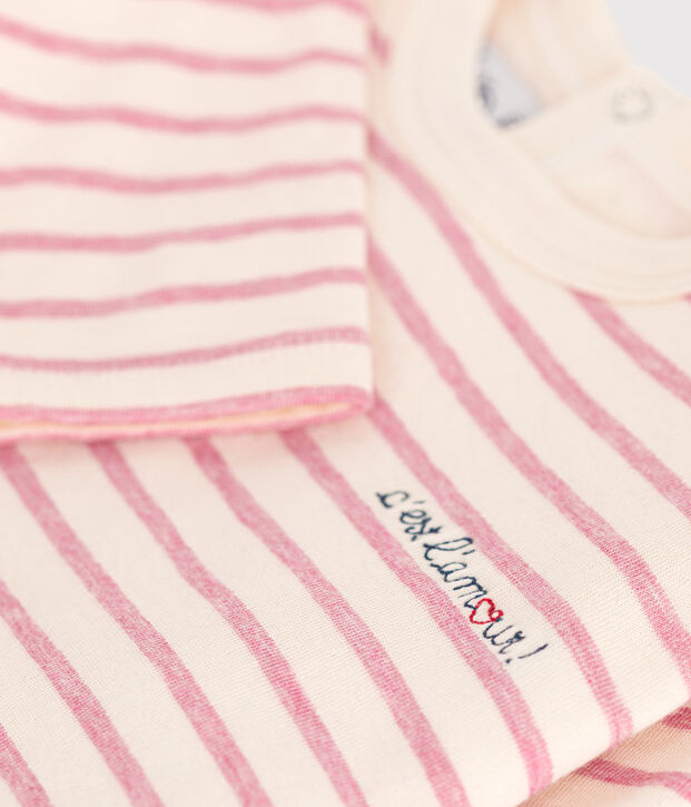 Camiseta de manga larga de t&uacute;bico para beb&eacute; crudo/rosa