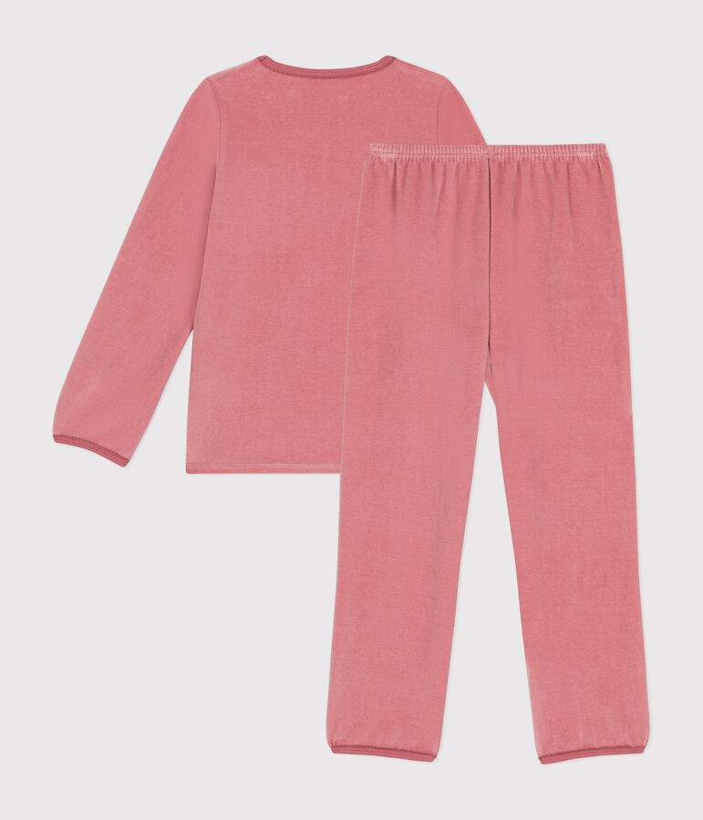 Pijama infantil liso de terciopelo rosa