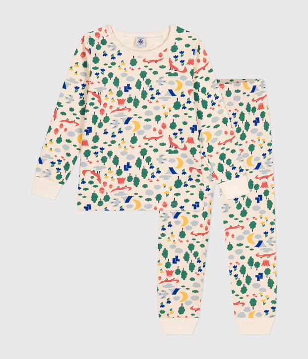 Pijama infantil de felpa cepillada con estampado de bosque crudo/multicolor