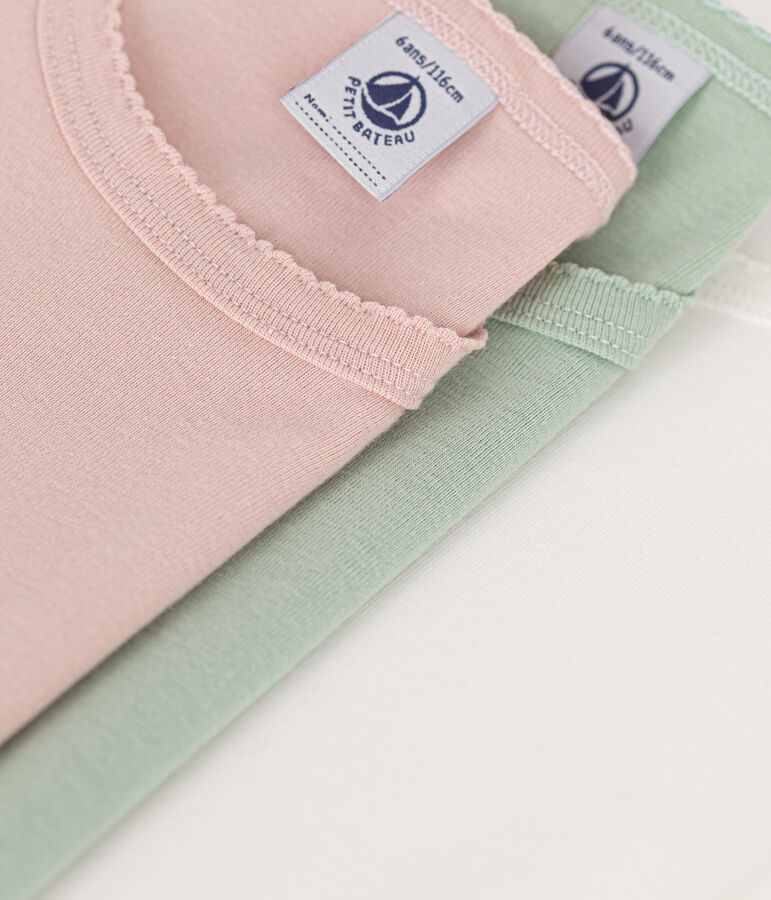 Juego de 3 camisetas infantiles lisas de manga larga de algod&oacute;n multicolor