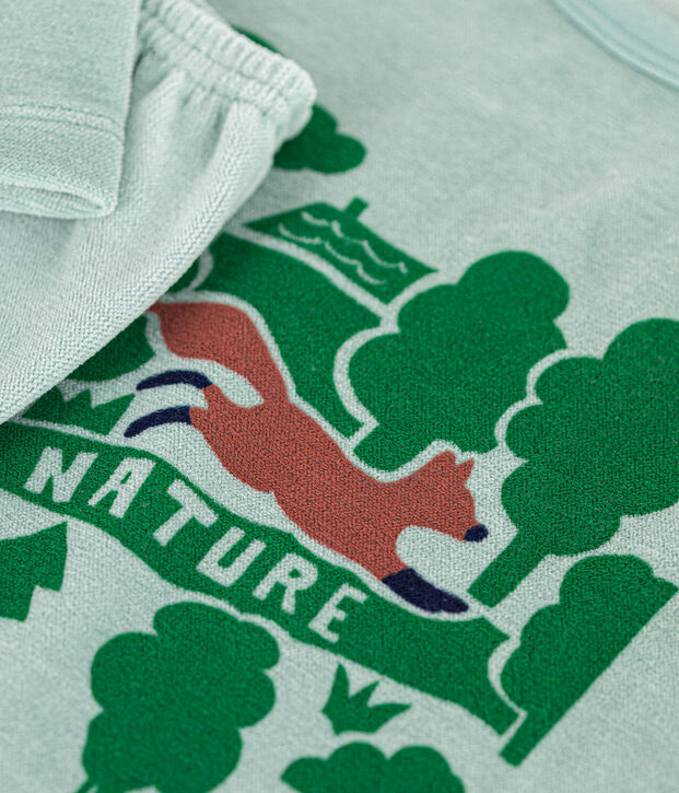 Pijama infantil liso de terciopelo verde