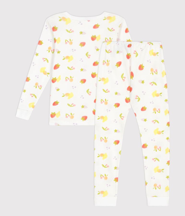 Pijama infantil muy ajustado de algod&oacute;n con estampado de frutas blanco MARSHMALLOW/blanco MULTICO