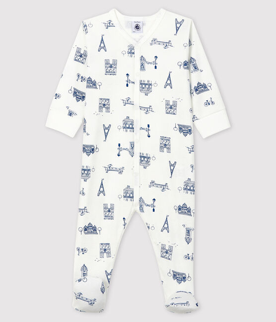 Pelele de punto acanalado París para bebé blanco MARSHMALLOW/azul MAJOR