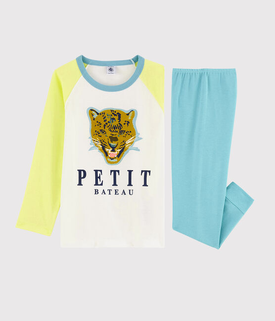 Pijama con estampado de leopardo de algodón de niño amarillo SUNNY/blanco MULTICO