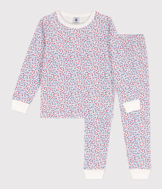 Pijama de algodón con flores para niña blanco MARSHMALLOW/blanco MULTICO