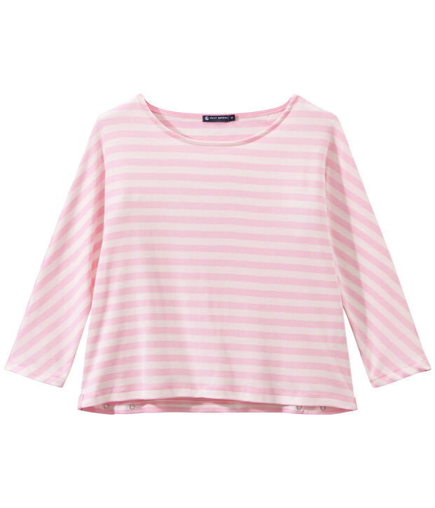 Camiseta de manga tres cuarto rayado rosa/blanco