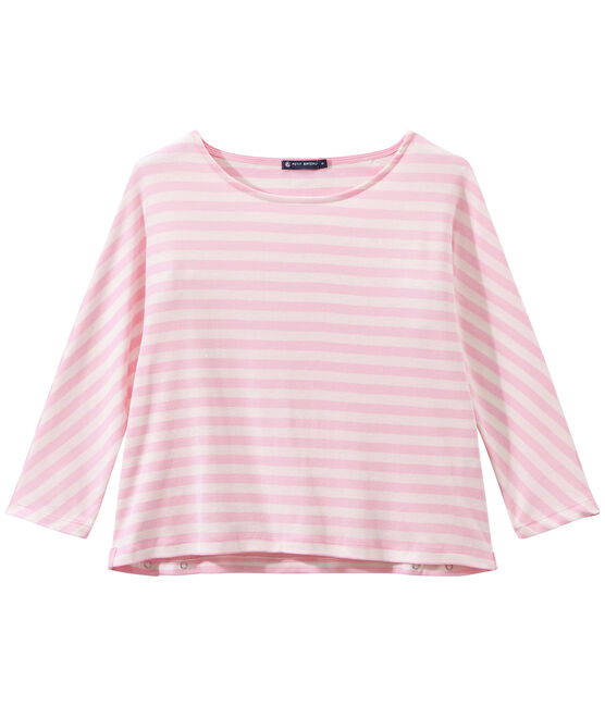 Camiseta de manga tres cuarto rayado rosa BABYLONE/blanco MARSHMALLOW