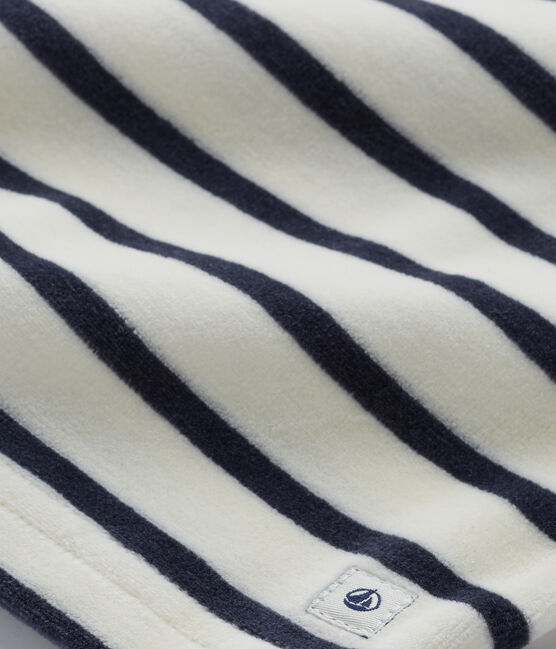 Pijama de terciopelo para niña beige COQUILLE/azul SMOKING