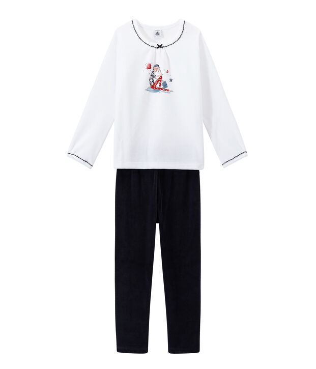 Pijama de terciopelo para ni&ntilde;a azul/blanco