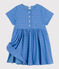 Vestido de manga corta de bordado inglés para niña azul GAULOISE