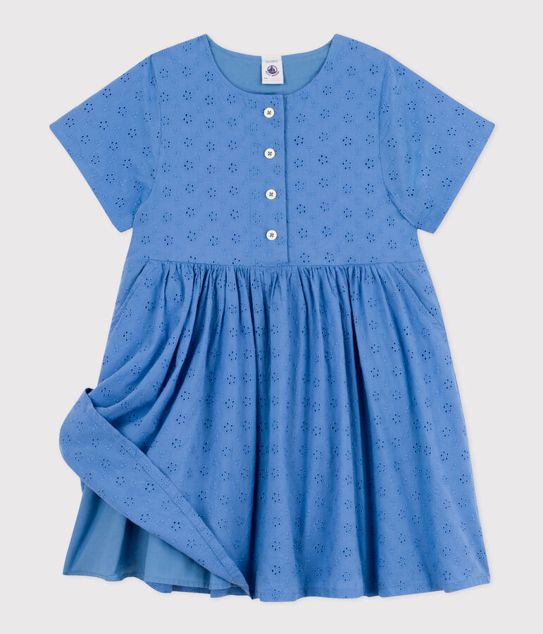 Vestido de manga corta de bordado ingl&eacute;s para ni&ntilde;a azul
