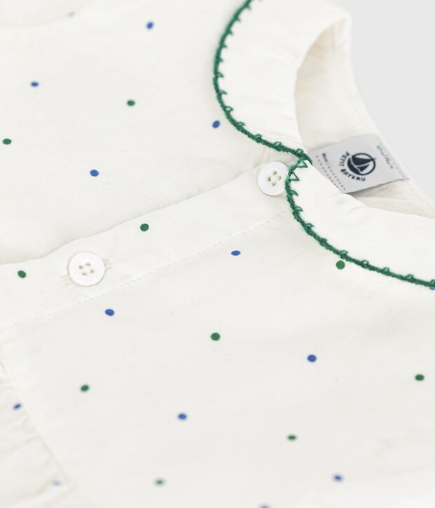 Pelele de algod&oacute;n de manga corta con cuello y estampado de lunares para beb&eacute; blanco/multicolor