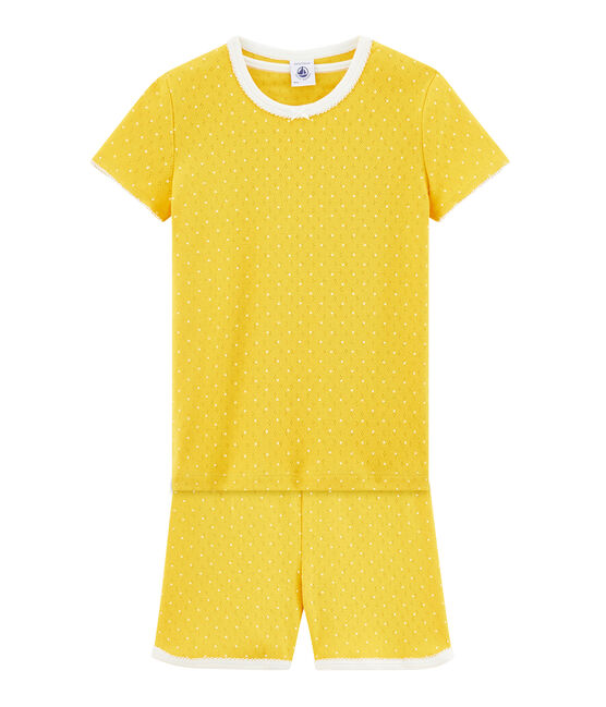 Pijama corto de punto para niña amarillo HONEY/blanco MARSHMALLOW