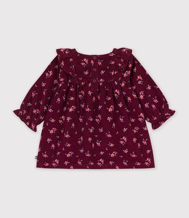 Vestido de terciopelo de manga larga con estampado de flores para beb&eacute; rojo/multicolor