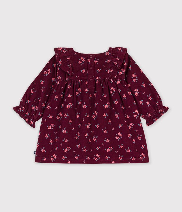 Vestido de terciopelo de manga larga con estampado de flores para beb&eacute; rojo/multicolor