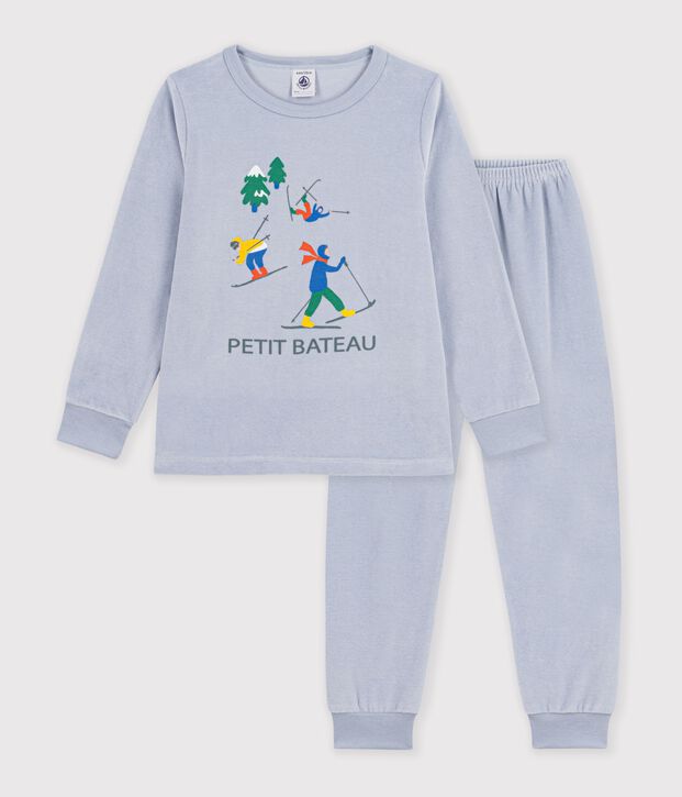 Pijama infantil de terciopelo liso con estampado de esquiadores POLAIRE