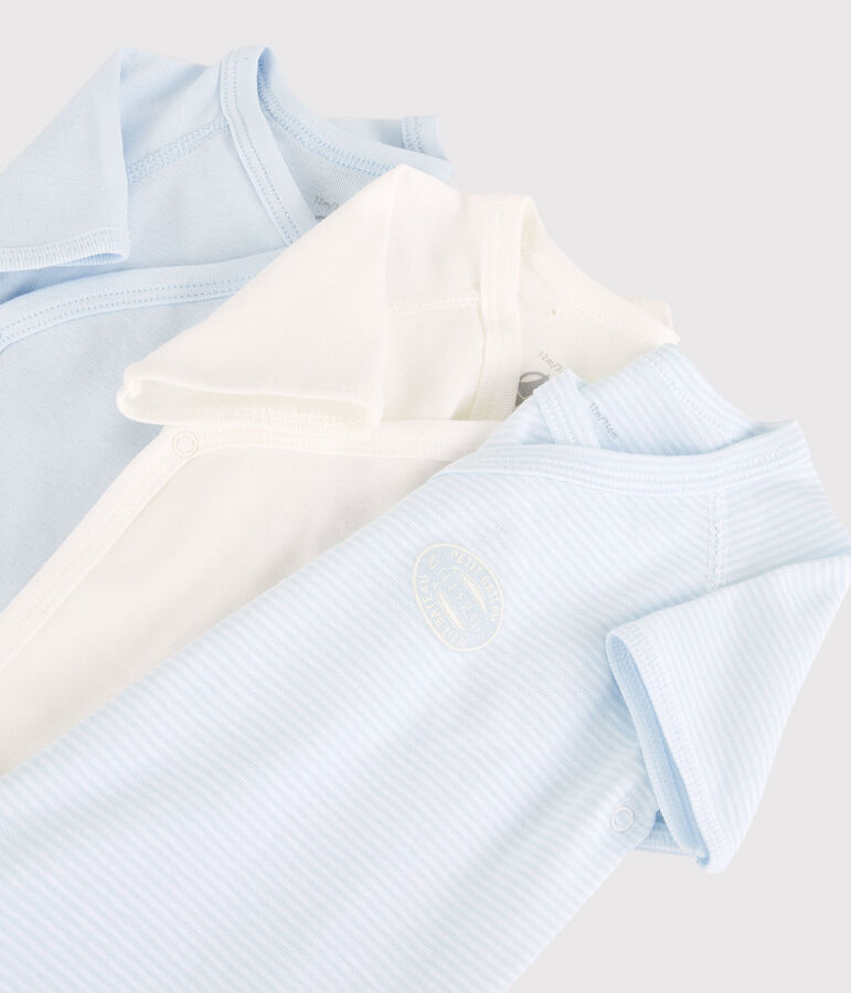 Lote de 3 bodys cruzados mil rayas de manga corta de beb&eacute; de algod&oacute;n ecol&oacute;gico multicolor