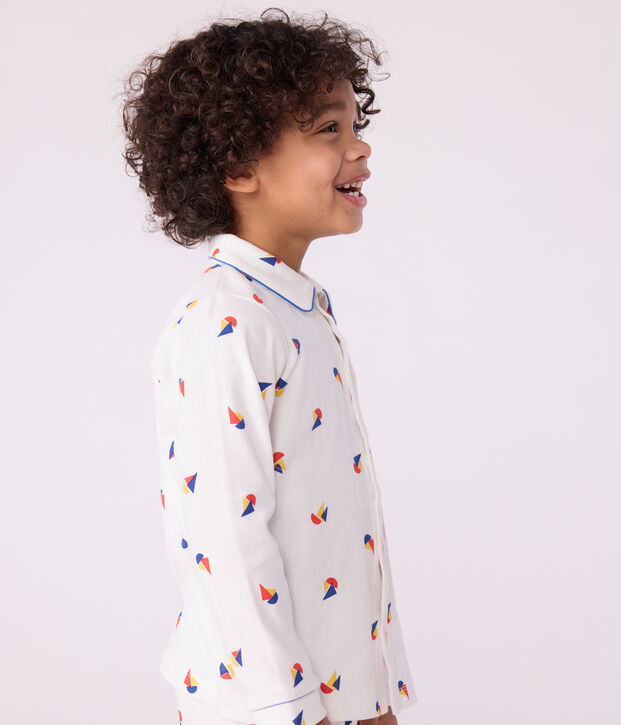 Pijama infantil abotonado de algod&oacute;n estampado blanco/azul/multicolor
