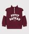Sudadera infantil lisa colorblock de algod&oacute;n con cremallera en el cuello rojo/crudo