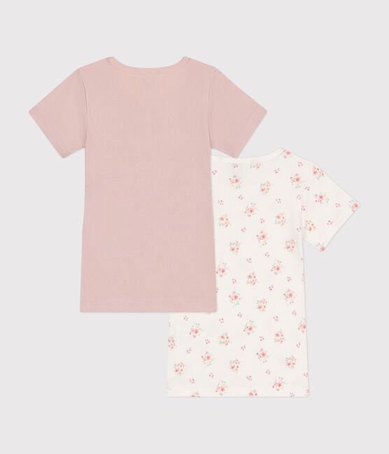 Juego de 2 camisetas infantiles de algodón de manga corta con flor variante 1