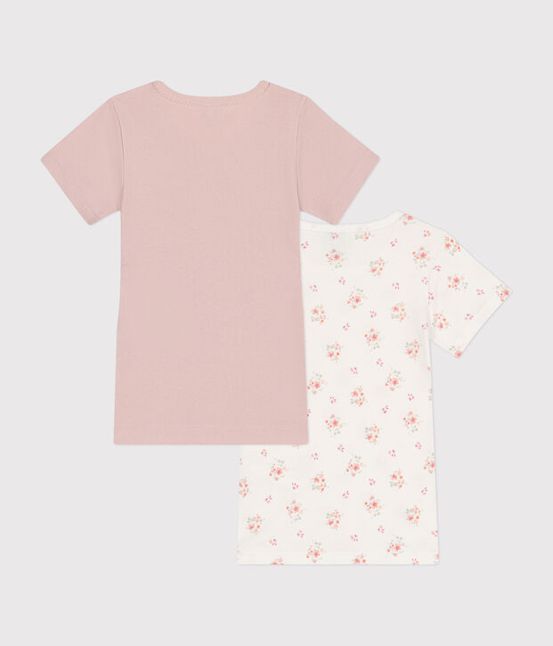 Juego de 2 camisetas infantiles de algod&oacute;n de manga corta con flor multicolor