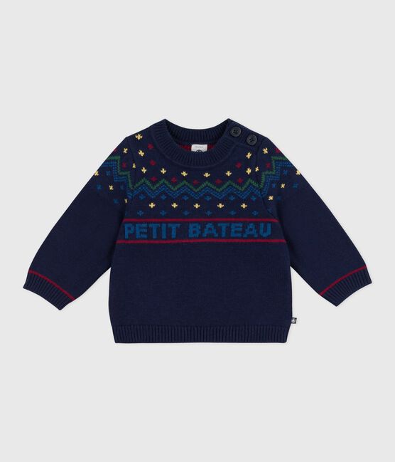 Jersey de lana y algodón con estampados para bebé azul SOIR/ MULTICO