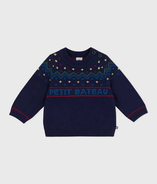 Jersey de lana y algod&oacute;n con estampados para beb&eacute; azul/multicolor